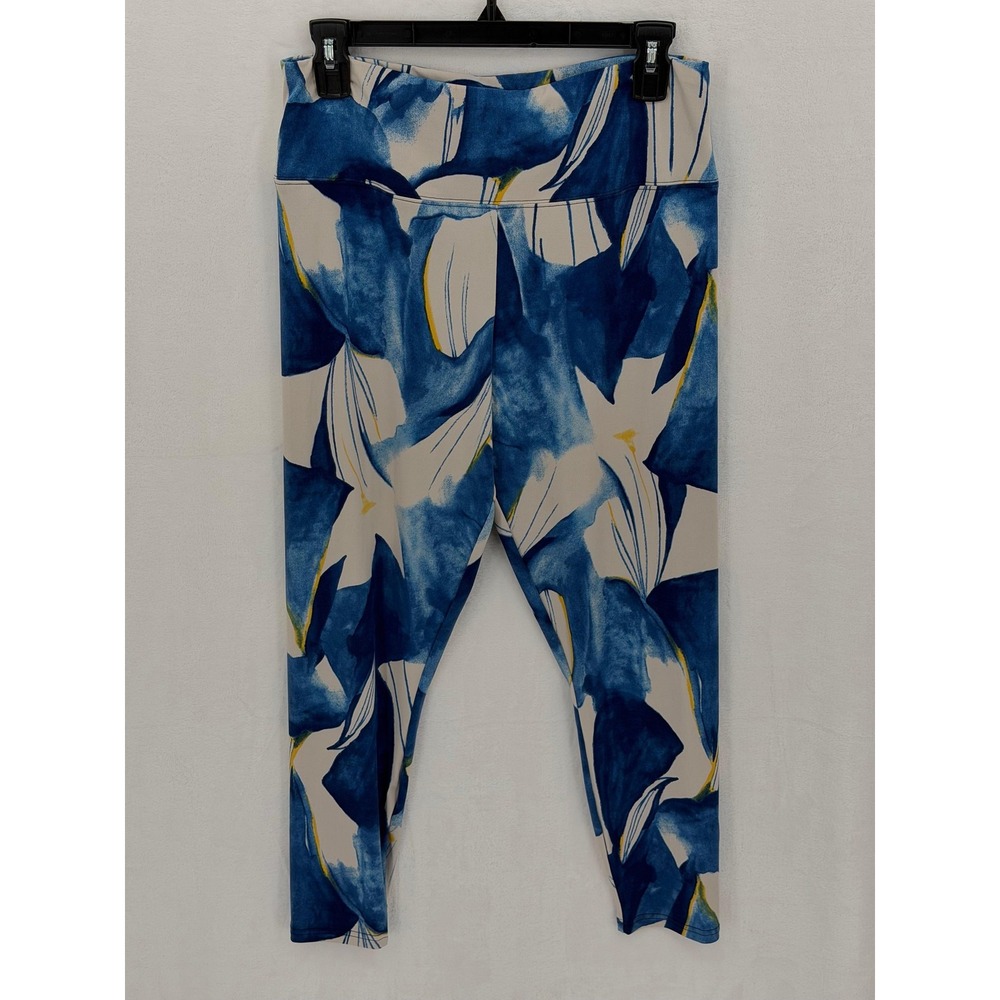Sympli Pants Womens 12 Blue Abstract Cropped Stretch‎ Pull On Travel Slinky Knit